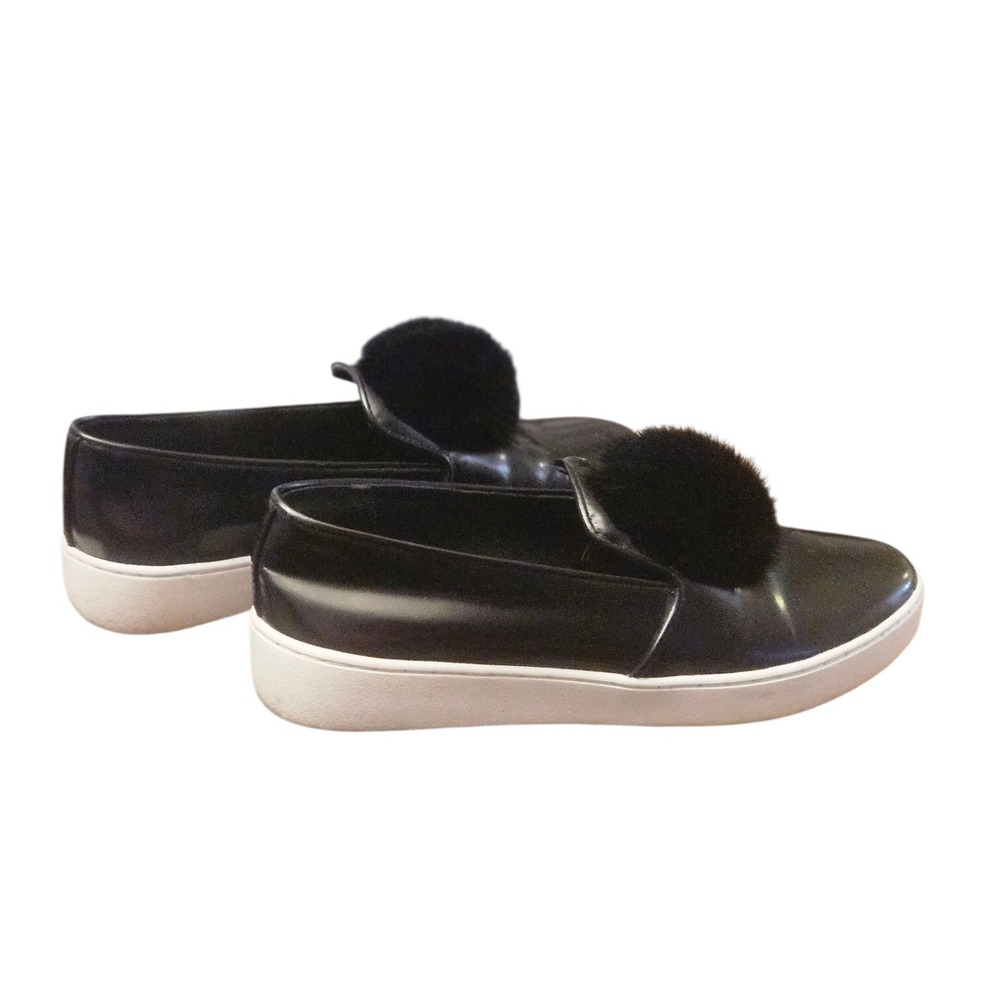 Michael Kors Collection Black Leather‎ Pom Pom Slip On Sneakers Shoes